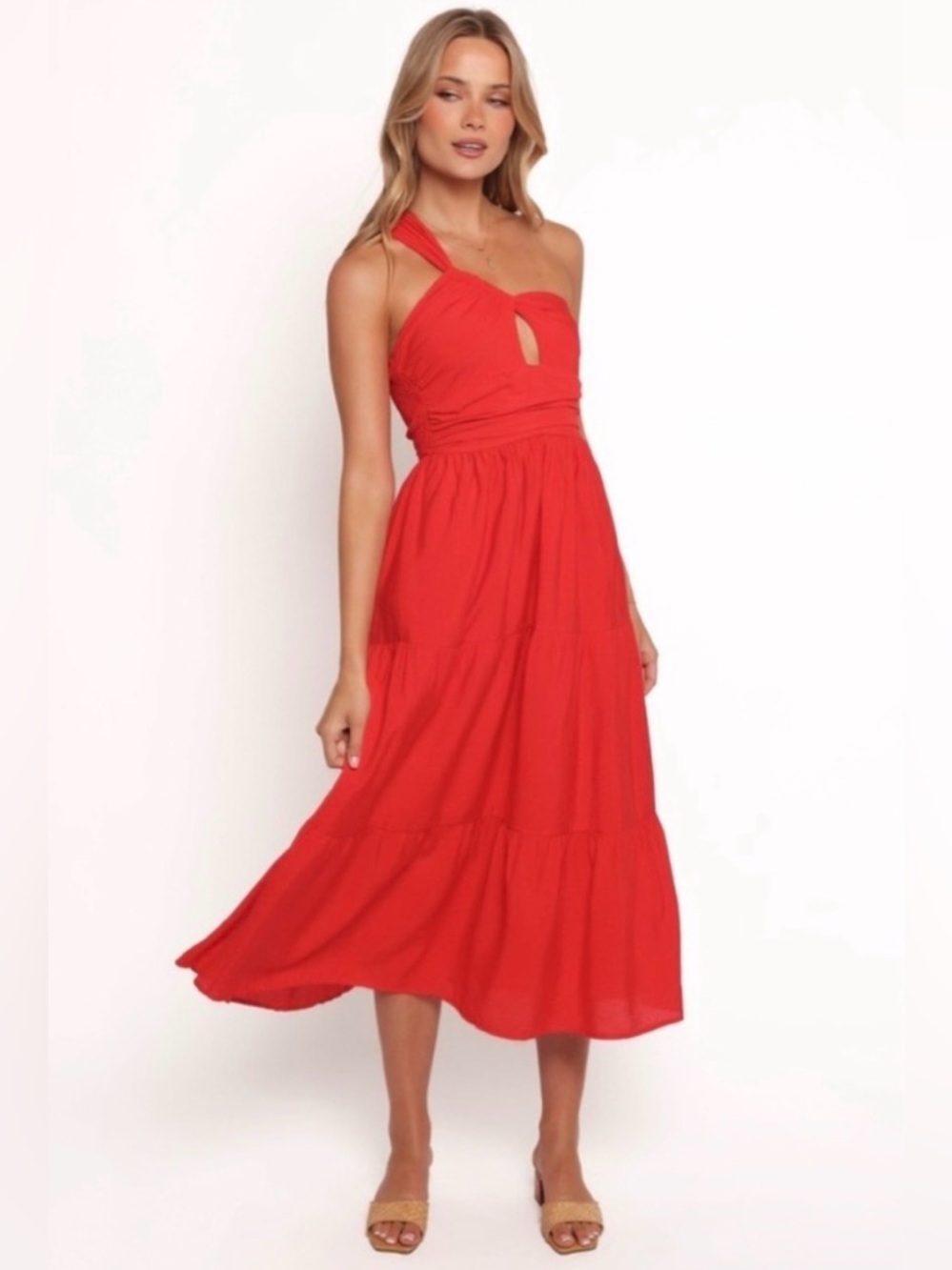 Petal & Pup Vinny One Shoulder Maxi Dress Red Size Medium New